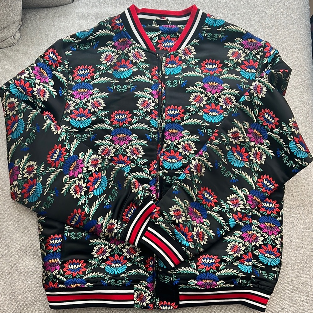 Topman Floral Bomber Jacket - Black, Red, Blue